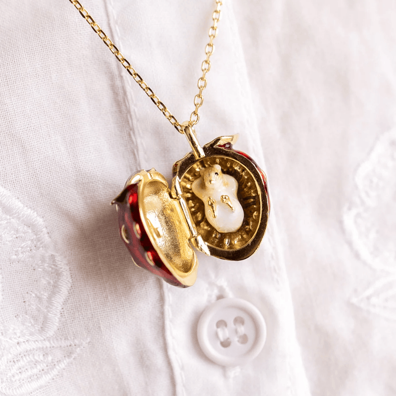 Bill Skinner Strawberry & Mouse Locket Necklace worn open