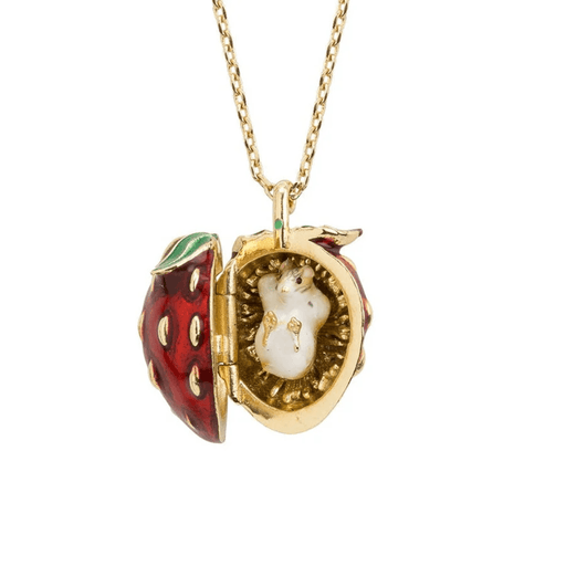 Bill Skinner Strawberry & Mouse Locket Necklace open with hidden mouse