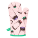 Back view of pink oven mitt with jar print and green trim.

