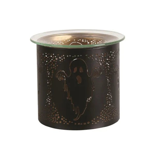 Black metal wax melt burner with spooky ghost cut-out design

