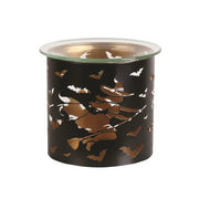 Black metal wax burner with witch and bat cut-out design

