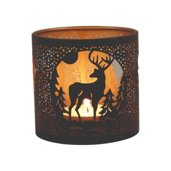 Black Reindeer Scene Wax Melt Burner – Winter Woodland Glow - Something Different Gift Shop