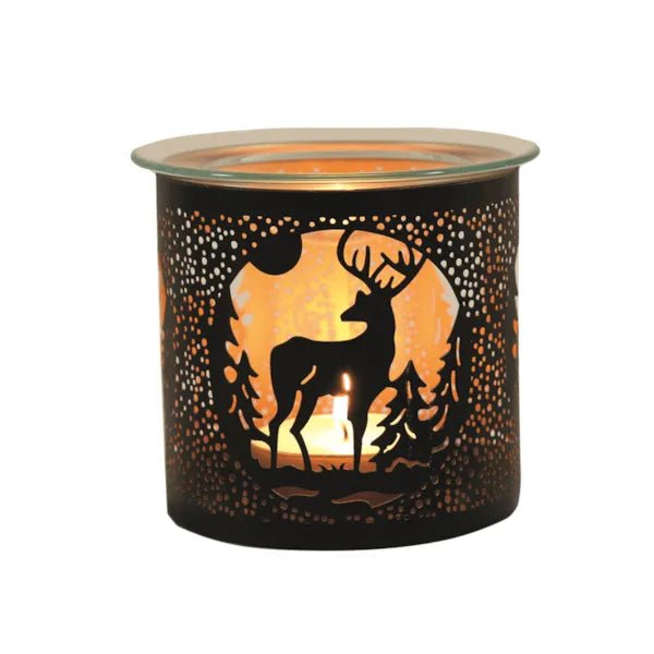 Black Reindeer Scene Wax Melt Burner – Winter Woodland Glow - Something Different Gift Shop