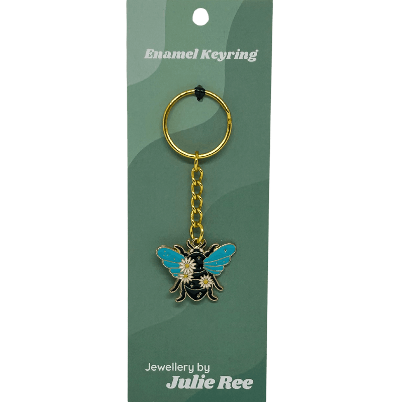 Blue Bee Keyring with Daisies – Jewellery By Julie Ree - Something Different Gift Shop