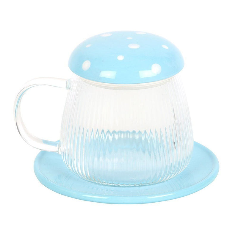 Blue Glass Mushroom Mug And Saucer - Something Different Gift Shop