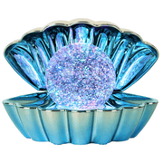 Blue mint yellow metallic colour changing LED clam lamp with glowing glitter pearl night light.