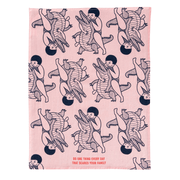 Full Blue Q Do One Thing That Scares Your Family tea towel design with bold pink artwork