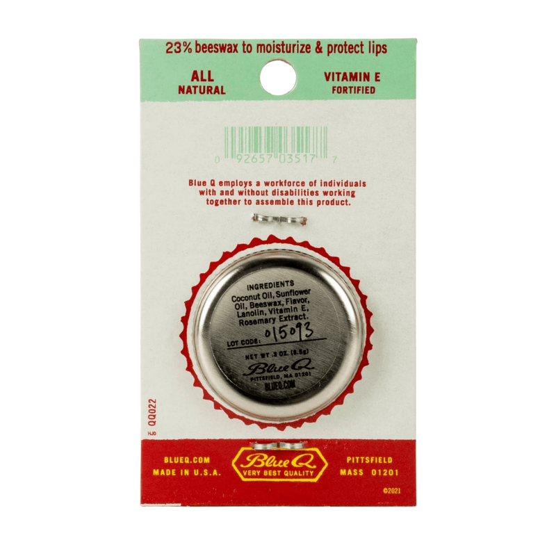 Reverse view of Blue Q Lip Shit Lip Balm – Mango Raspberry 