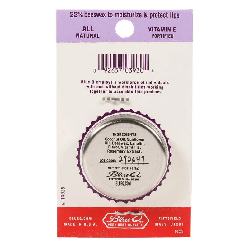 Reverse view of Blue Q Lip Shit Lip Balm – Strawberries and Cream 