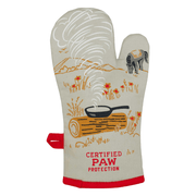 Reverse of Blue Q Boss Kitty Cookin’ Up A Storm oven mitt with colourful Western kitchen print