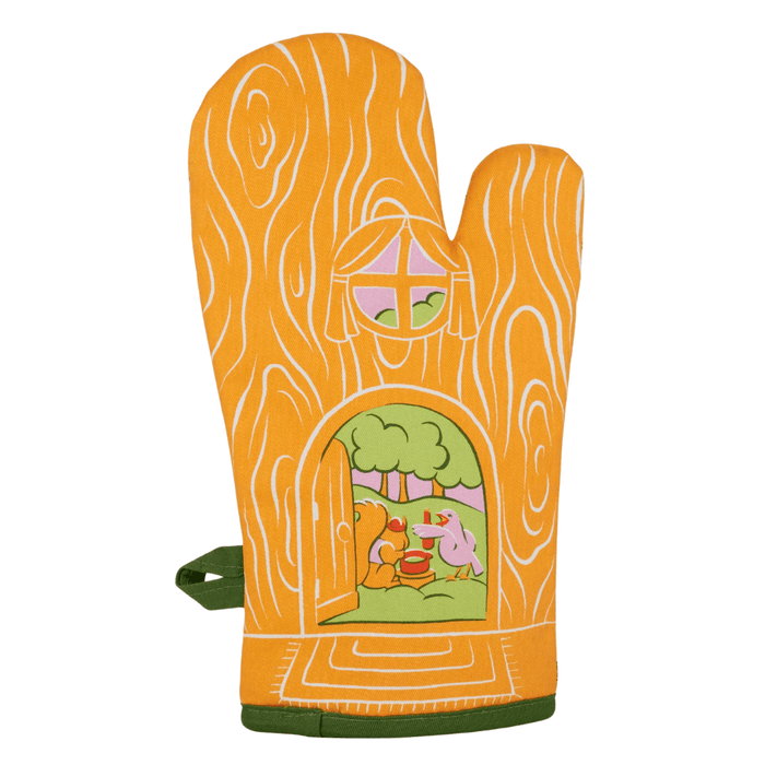 Reverse of Blue Q oven mitt - I put the wine in the sauce and also my mouth