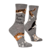 Grey Blue Q crew socks with illustrated cats and text People I love: 1. cats, angled view