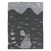 Full Blue Q You Gonna Eat That tea towel design with raccoon and night-sky artwork