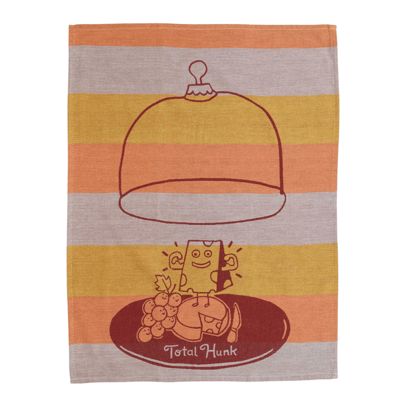Full Blue Q Total Hunk Cheese tea towel design with cheese and grapes artwork