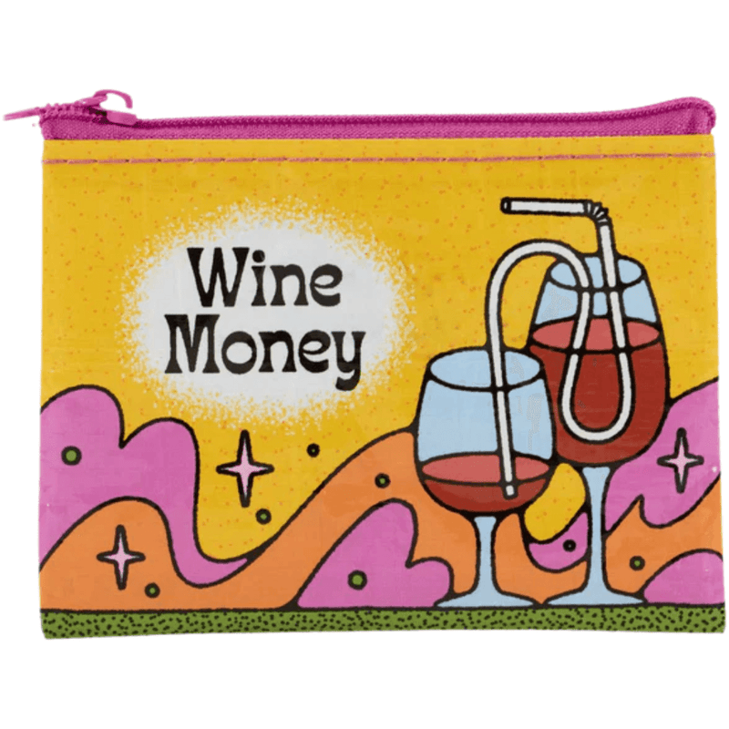 Blue Q Wine Money coin purse with colourful wine glasses and retro design

