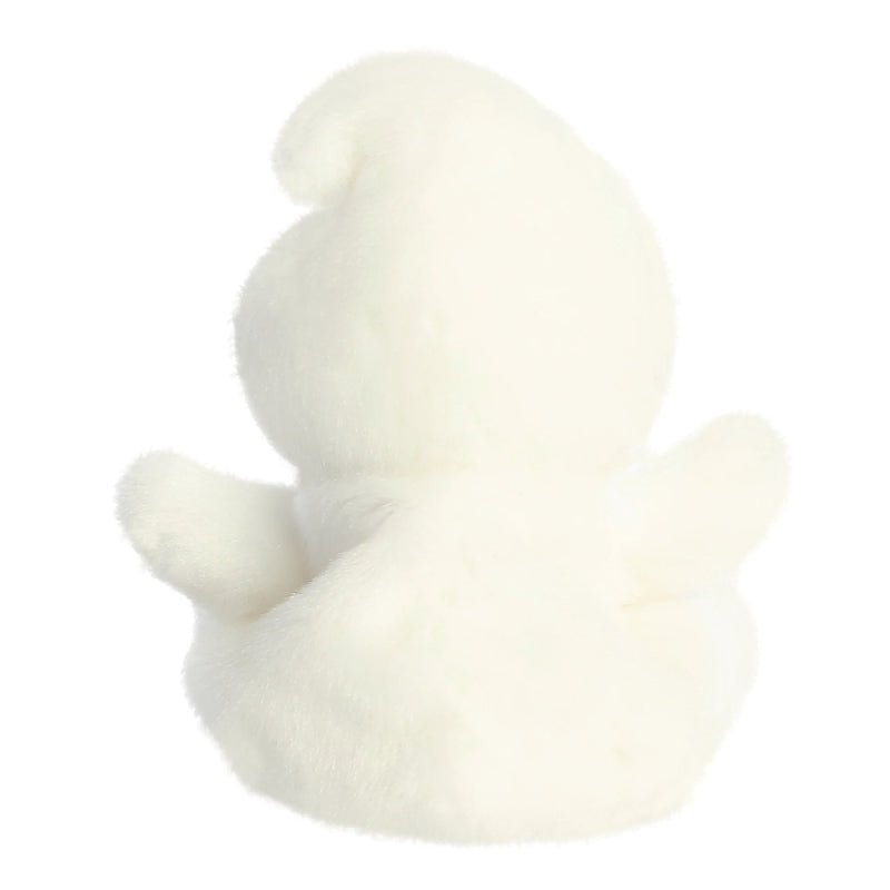 Rear view of Palm Pals Boo Ghost soft toy with curved top