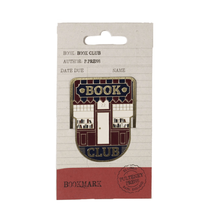 Book Club metal bookmark displayed on Pulteney Press backing card