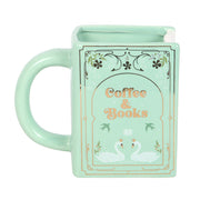 Green ceramic book shaped mug with handle for book lover gift