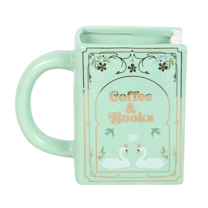 Green ceramic book shaped mug with handle for book lover gift