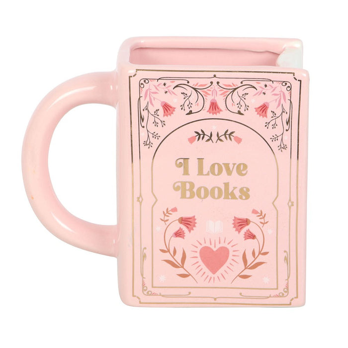 Pink ceramic book shaped mug with handle for book lover gift