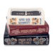Side view of Jane Austen book stack candle showing sculpted book pages
