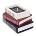 Jane Austen book stack candle with Pride and Prejudice Persuasion and Sense and Sensibility spine details