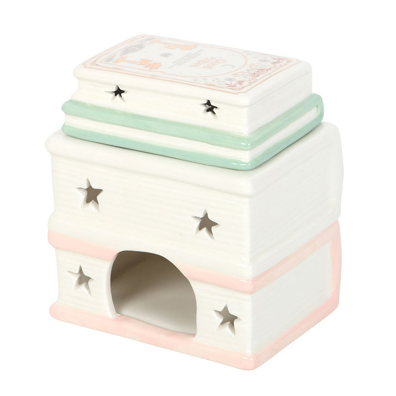 Book stack wax warmer with removable lid and star cut-out details