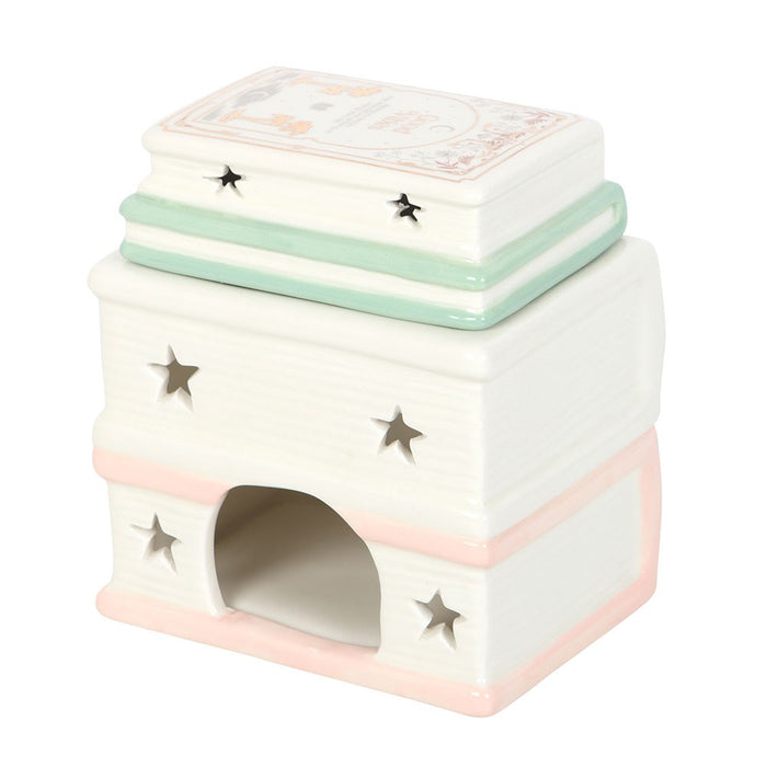 Book stack wax warmer with removable lid and star cut-out details