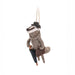 Felt badger ornament wearing bowler hat and scarf, carrying umbrella and satchel; hanging woodland Christmas decoration.
