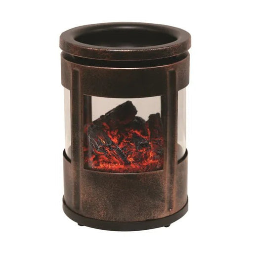 Copper cylinder electric wax melt burner with glowing ember flame effect, 14cm