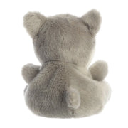 Rear view of Busky Husky plush toy displaying fluffy grey fur, tail and ears
