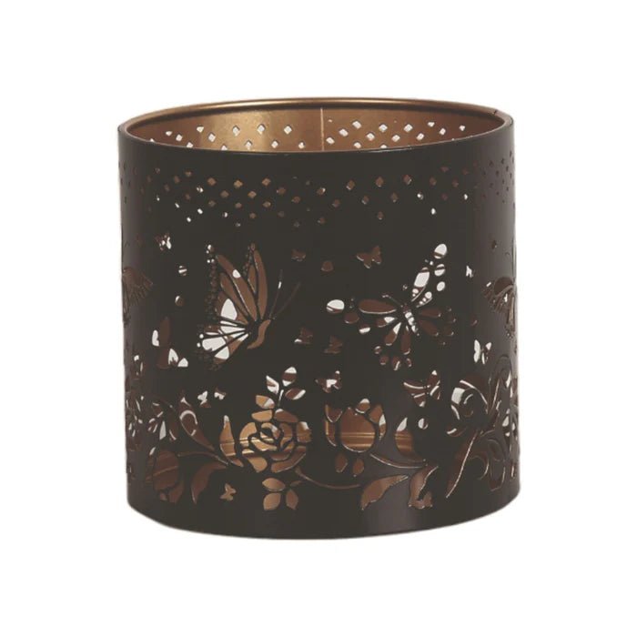 Butterfly Cutout Wax Melt Burner – Black & Gold Floral Design - Something Different Gift Shop