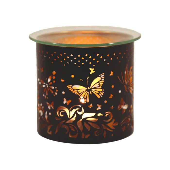 Butterfly Cutout Wax Melt Burner – Black & Gold Floral Design - Something Different Gift Shop