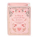 Front view of pink Buy Yourself the Flowers book shaped vase