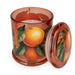 Candlelight Mandarin & Orange Blossom jar candle shown open with lid beside, orange glass mandarin print and white wax.