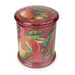Angled view of Candlelight Mango & Honey large glass lidded jar candle, colourful mango illustration and matching lid.