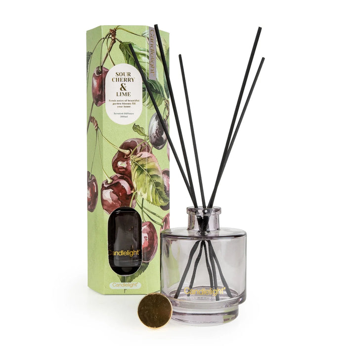 Candlelight Sour Cherry & Lime reed diffuser 200ml with gift box and smoke-tinted bottle