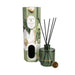 Candlelight White Poppy & Sage reed diffuser set showing gift box, green bottle, black reeds and gold cap.