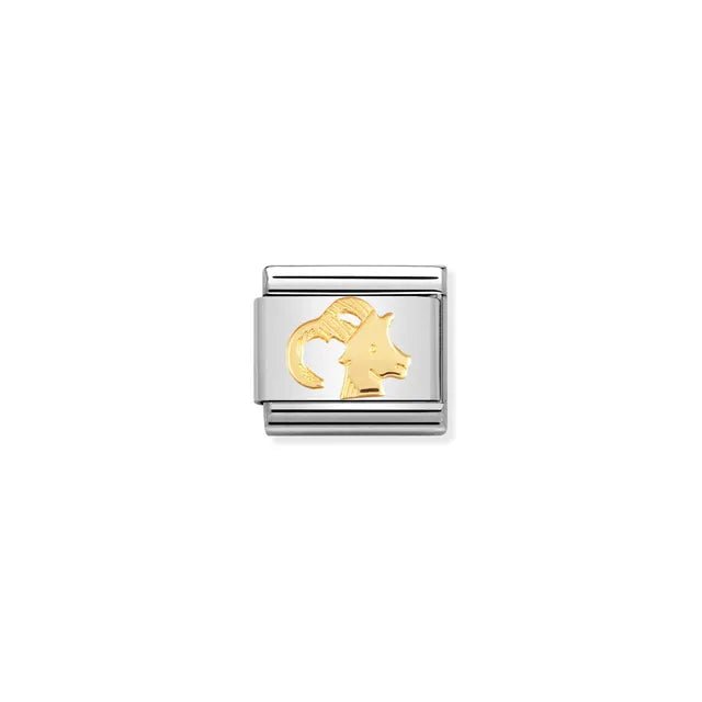 Nomination Classic Link with yellow-gold Capricorn goat on stainless steel