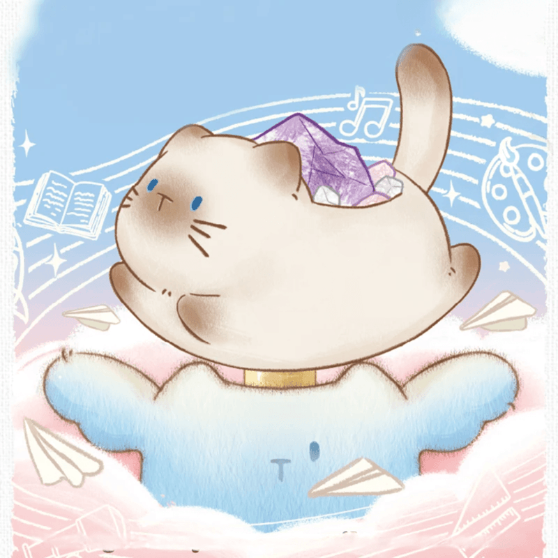Trot Forward Cat PAI illustrated character artwork with crystal cat figure
