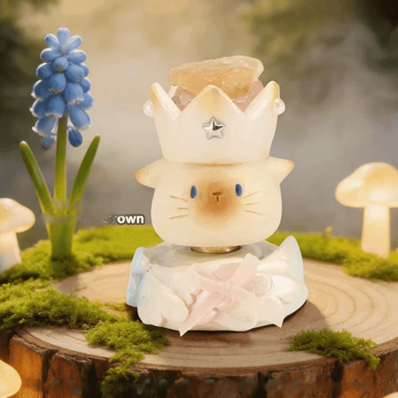 Secret Wear the Crown Cat PAI figure with crystal crown in a woodland display