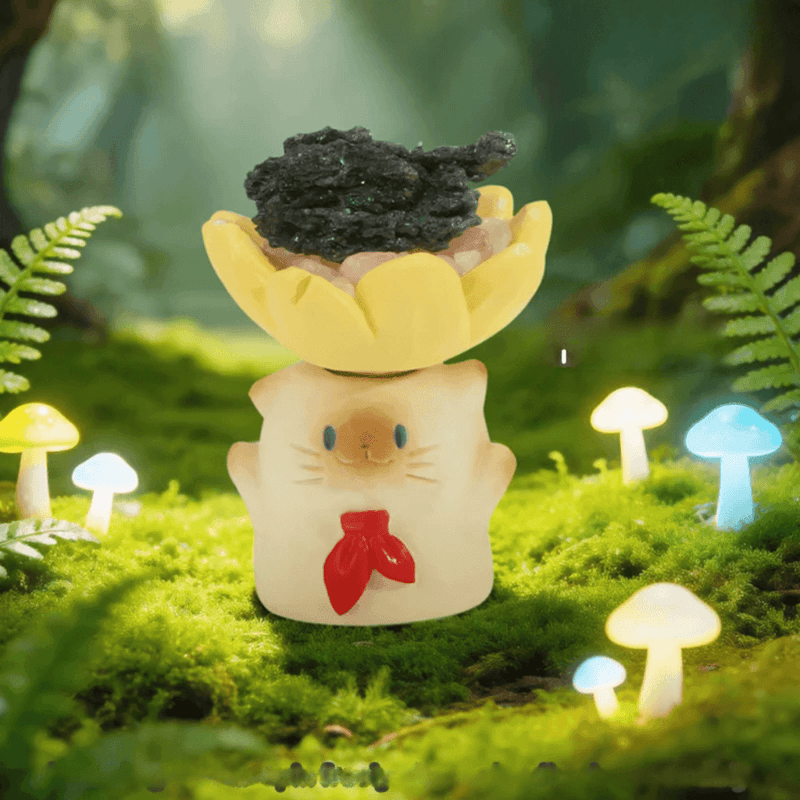 Win First Place Cat PAI resin cat figure with yellow flower and crystal detail