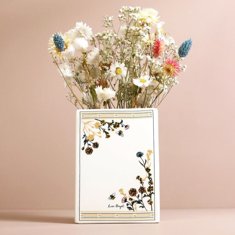Back of Little Book of Flowers vase with botanical artwork