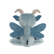 Back view of Drawbridge Bearhouse by Charlie Bears plush gargoyle showing the soft blue wings and tail detail