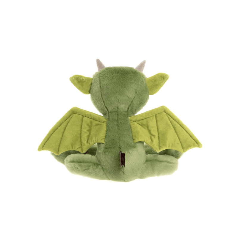 Back view of Charlie Bears Bearhouse Spires plush dragon showing green wings