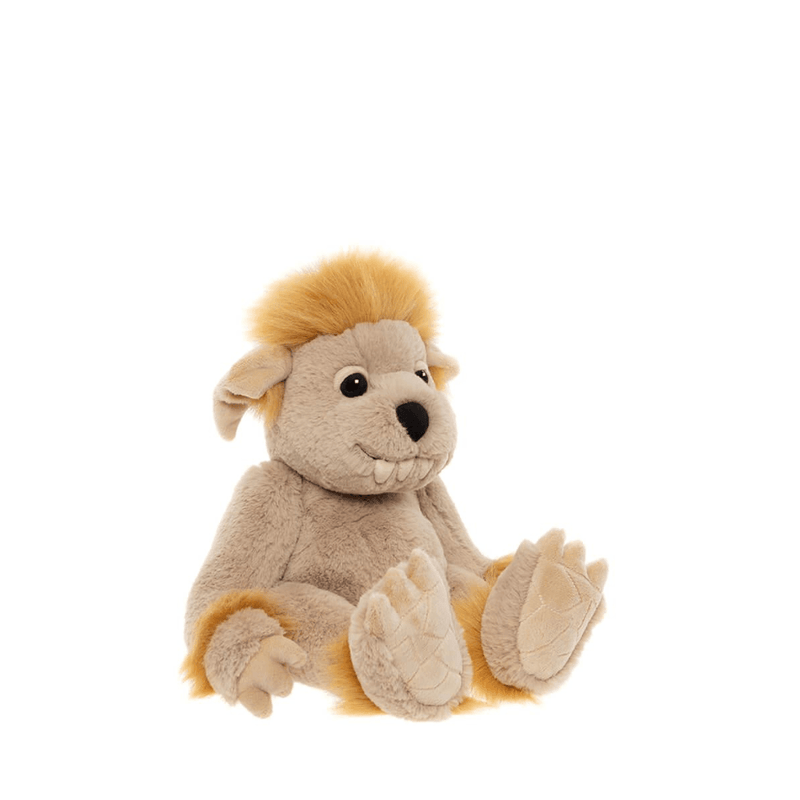 Charlie Bears Bedrock ogre plush seated in a three-quarter view