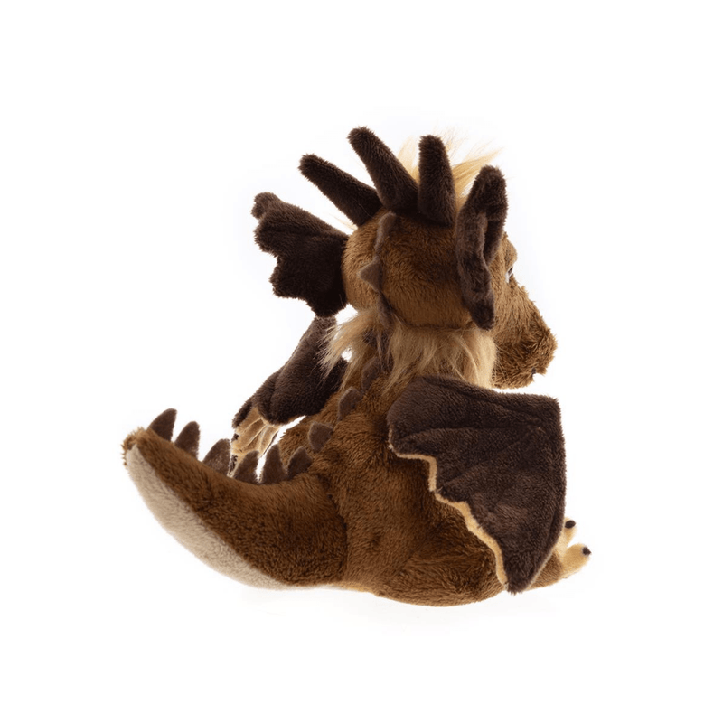 Rear angled view of Lantern Charlie Bears Cuddle Cubs dragon plush showing the soft wings, spines and long tail