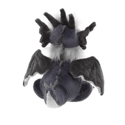 Back view of Soot Charlie Bears Cuddle Cubs dragon soft toy showing wings, back spikes and fluffy mane