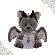 Eragon from the Charlie Bears Signature Collection, showing his feline face, grey wings and lavender detailing