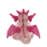 Back view of Charlie Bears Festoon dragon plush soft toy from Cuddle Cubs in pink with wings, spikes and fluffy white mane